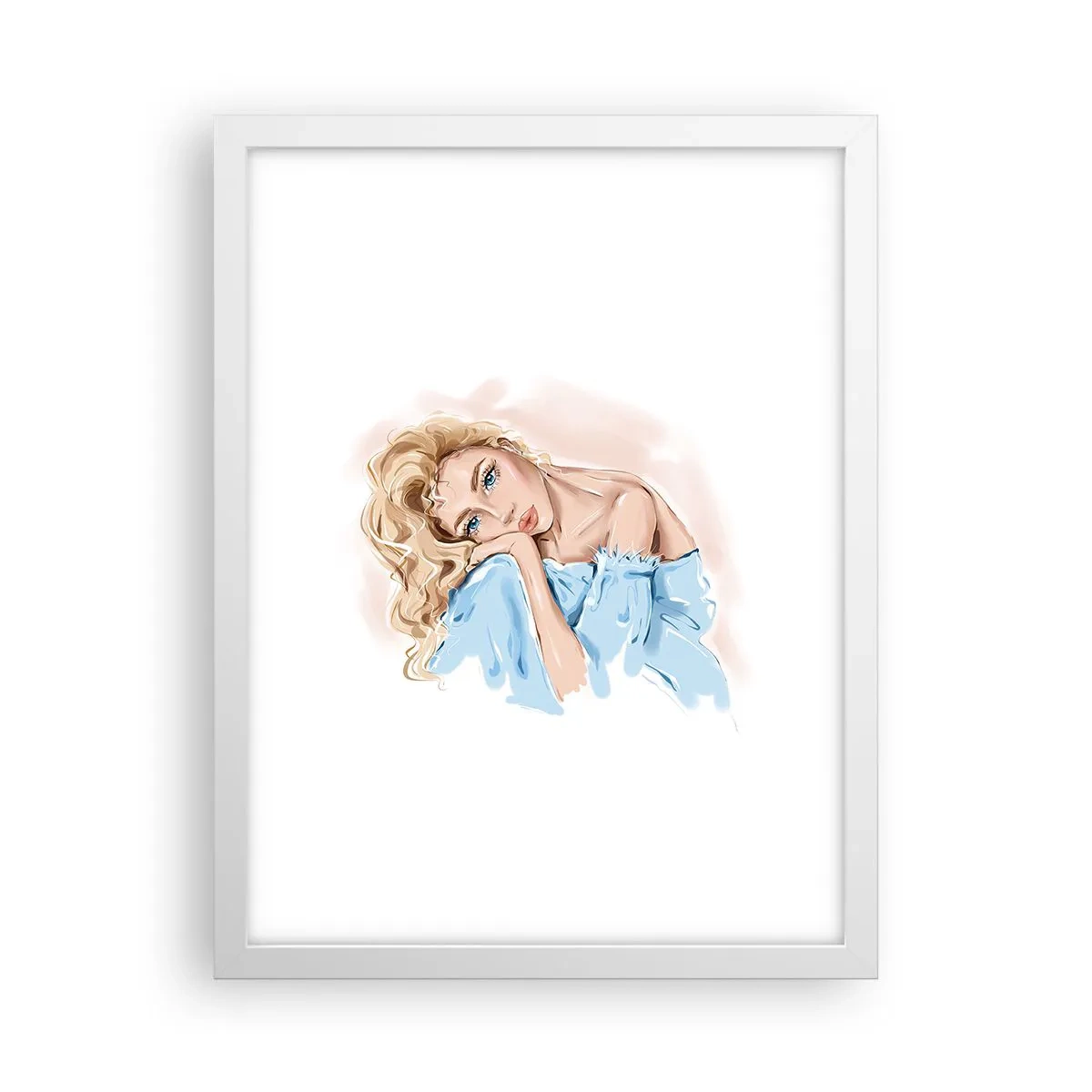 Plakat w białej ramie - Rozmarzona w błękicie - 30x40 cm