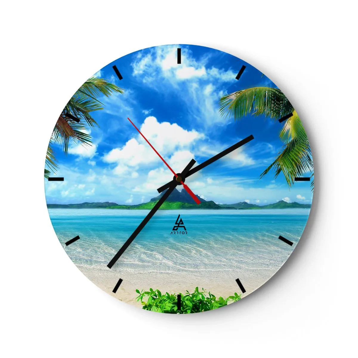 Zegar ścienny - Egzotyczna plaża z palmami i lazurowym morzem - 30x30cm - Lazur tropików - Nowoczesna dekoracja ścienna do salonu, kuchni i sypialni ARTTOR