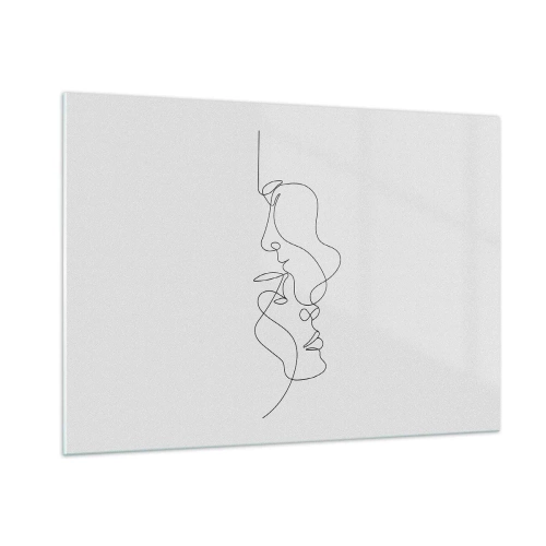 Obraz na szkle - Delikatny rysunek dwóch twarzy w jednym konturze - 100x70cm - Żar rzewnych żądz - Nowoczesna dekoracja ścienna do salonu, kuchni i sypialni ARTTOR