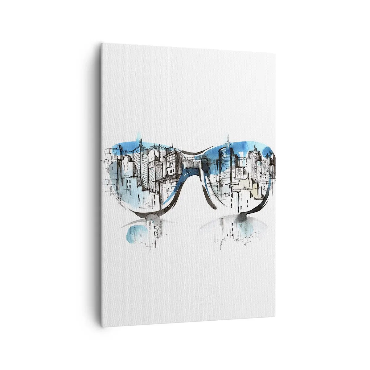 Obraz na płótnie - Akwarela miejskiej panoramy w refleksach okularów - 70x100cm - Wielkomiejski szyk - Nowoczesna dekoracja ścienna do salonu i sypialni ARTTOR