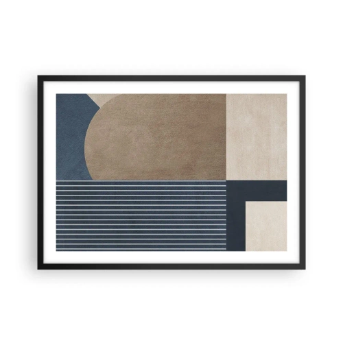 Plakat w czarnej ramie - Geometryczne figury w odcieniach beżu i granatu z liniami - 70x50cm - Kompozycja prostoty i krągłości - Nowoczesna dekoracja ścienna do salonu i sypialni ARTTOR