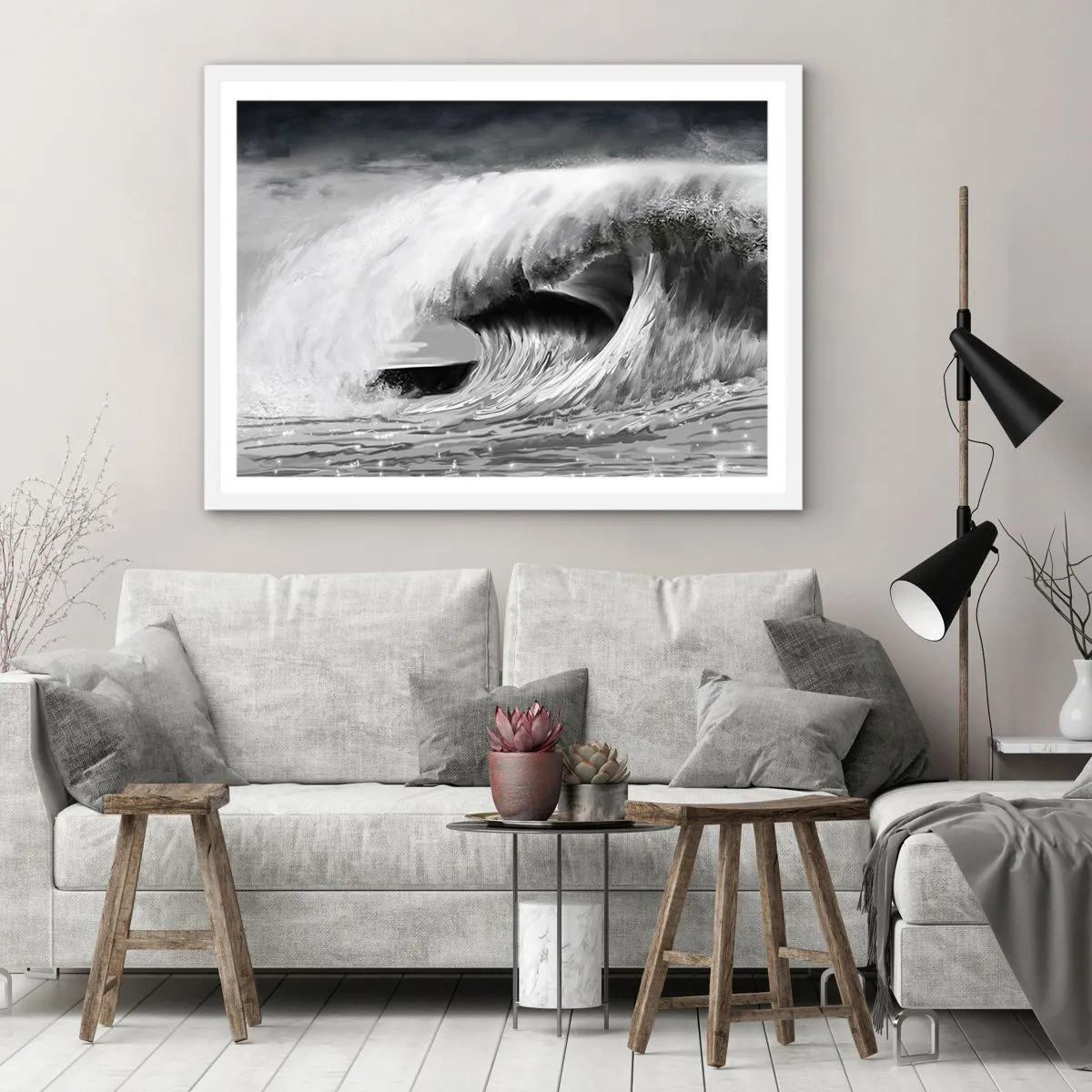 Plakat w białej ramie - Gniew oceanu - 70x50 cm