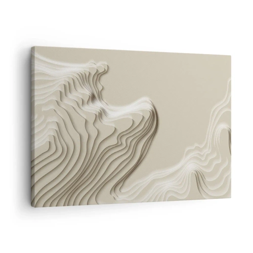 Obraz na płótnie - Abstrakcyjny wzór w odcieniach beżu z liniowym efektem - 70x50cm - Topografia sztuki - Nowoczesna dekoracja ścienna do salonu i sypialni ARTTOR