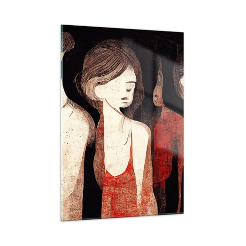 Obraz na szkle - Abstrakcyjne kobiece sylwetki w czerwieni na czarnym tle - 50x70cm - Madonny z ciemności - Nowoczesna dekoracja ścienna do salonu, kuchni i sypialni ARTTOR