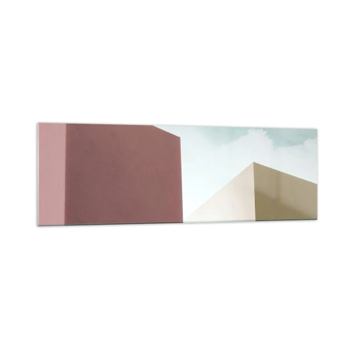 Obraz na szkle - Minimalistyczna architektura z pastelowymi blokami i niebem - 160x50cm - Geometria słonecznego lata - Nowoczesna dekoracja ścienna do salonu i sypialni ARTTOR