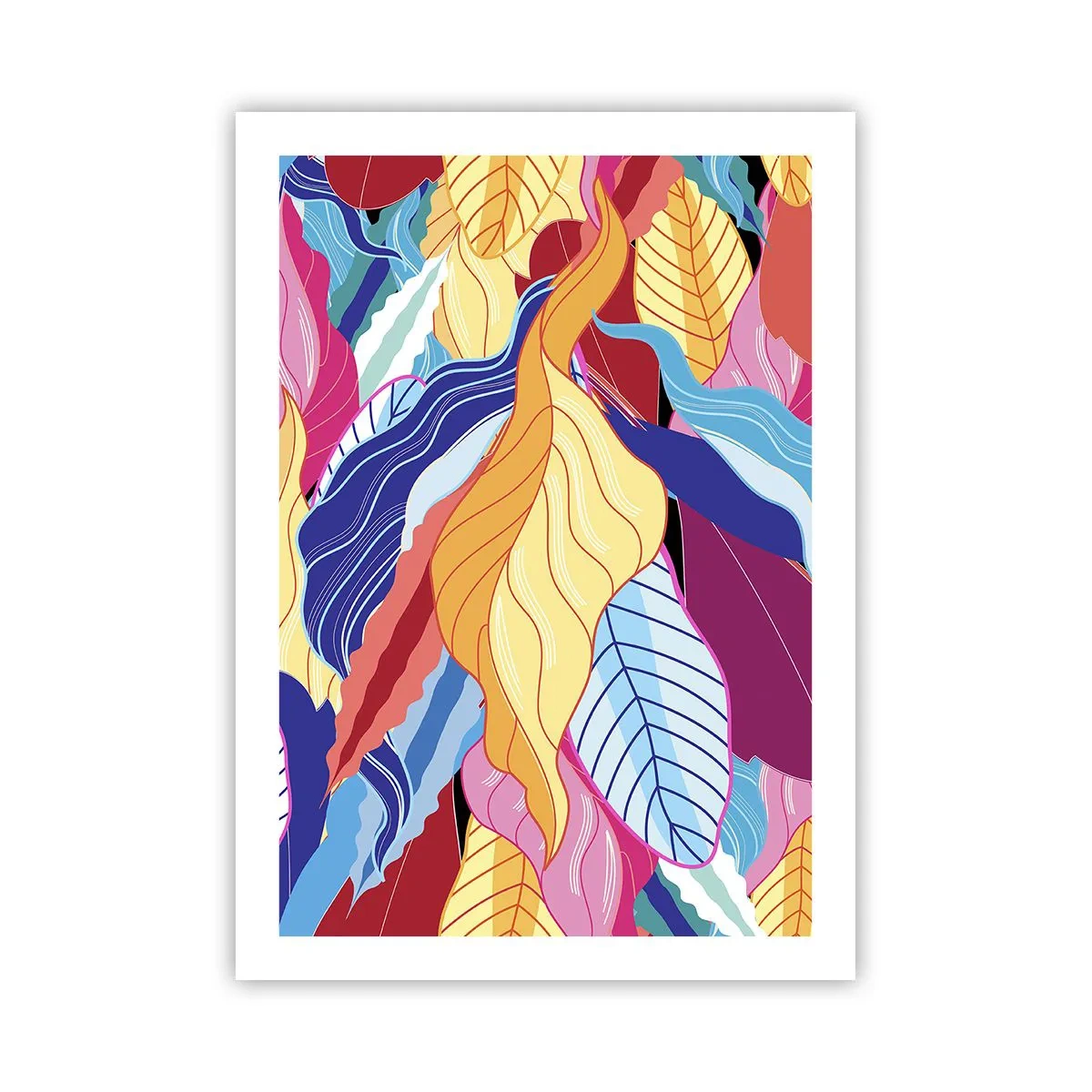 Plakat - Kolorowe liście w abstrakcyjnym stylu - 50x70cm - Kolorowy bałagan - Nowoczesna dekoracja ścienna do salonu, kuchni i sypialni ARTTOR