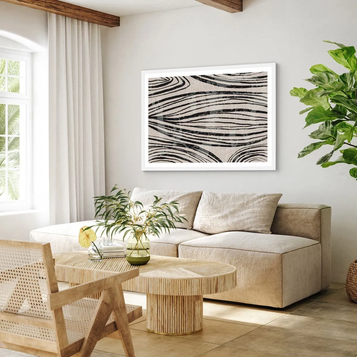 Plakat w białej ramie - Rozlewisko linii - 100x70 cm