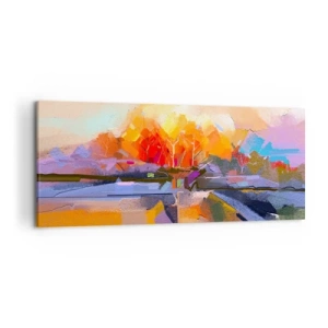 Obraz na płótnie - Abstrakcyjny krajobraz z intensywnymi barwami jesieni - 120x50cm - Stała się jesień - Nowoczesna dekoracja ścienna do salonu i sypialni ARTTOR