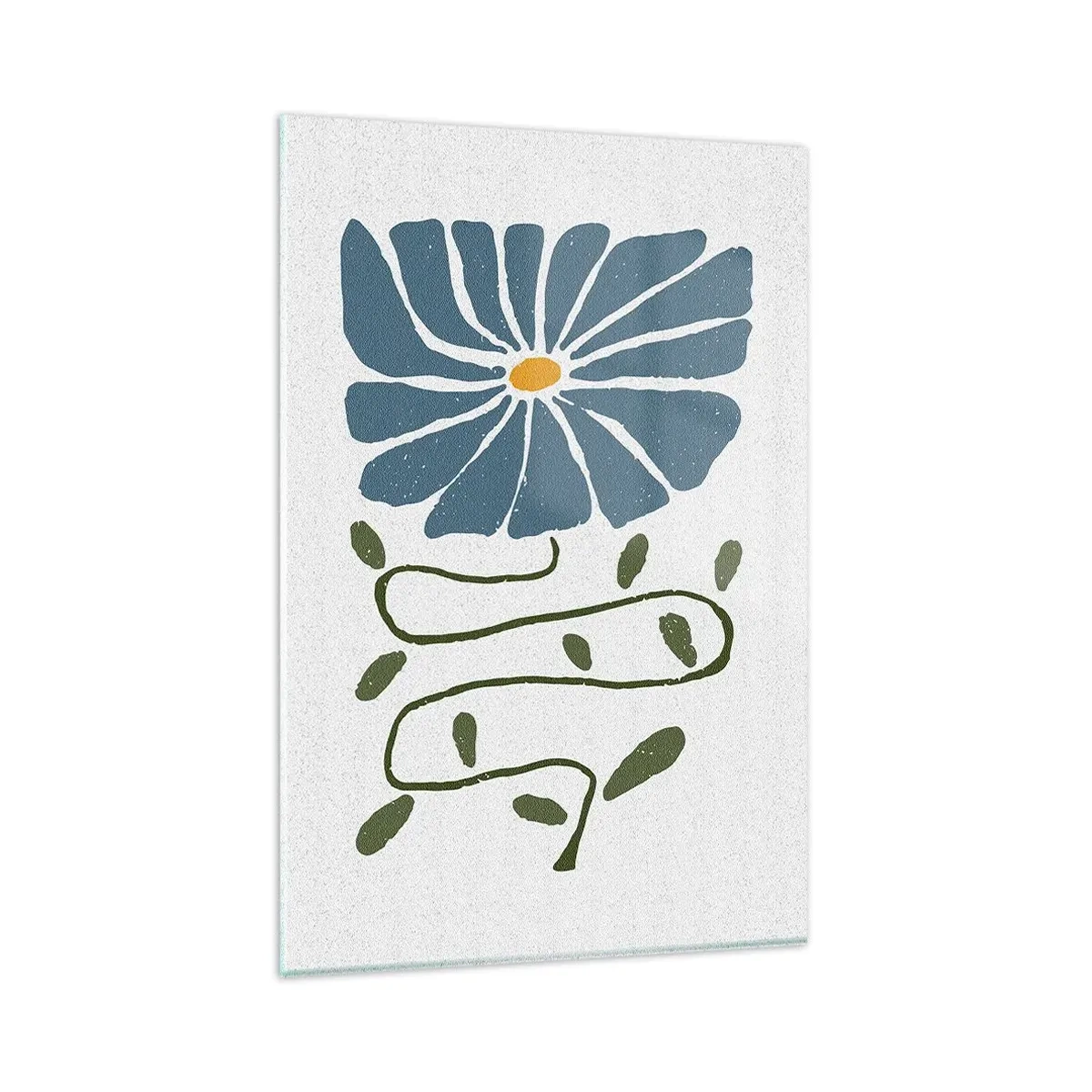 Obraz na szkle - Niebieski kwiat z wijącą się zieloną łodygą na jasnym tle - 80x120cm - Gałązką do kwiatu - Nowoczesna dekoracja ścienna do salonu i sypialni ARTTOR