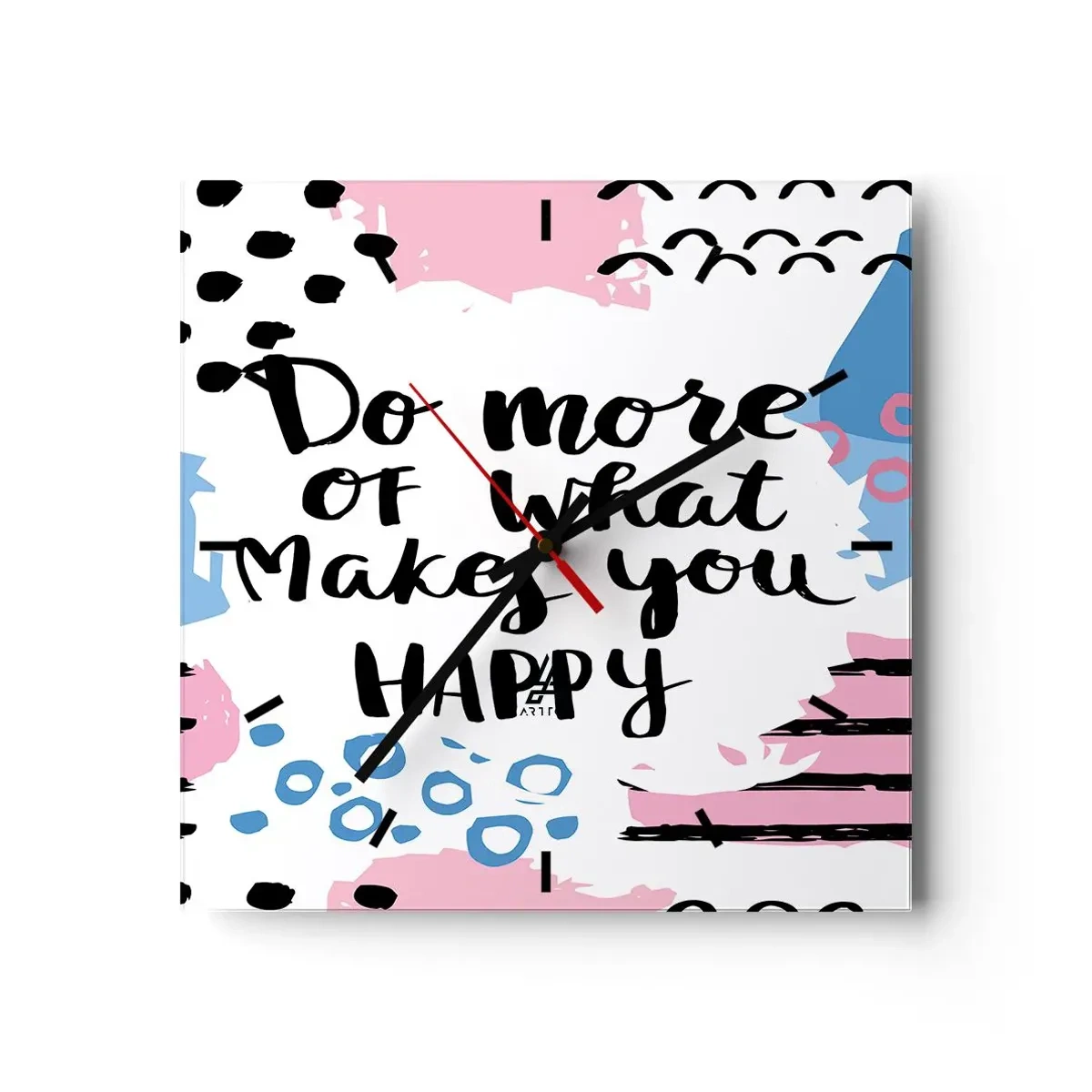 Zegar ścienny - Plakat z napisem 'Do more of what makes you happy' - 30x30cm - Jak być szczęśliwym - Nowoczesna dekoracja ścienna do salonu i sypialni ARTTOR