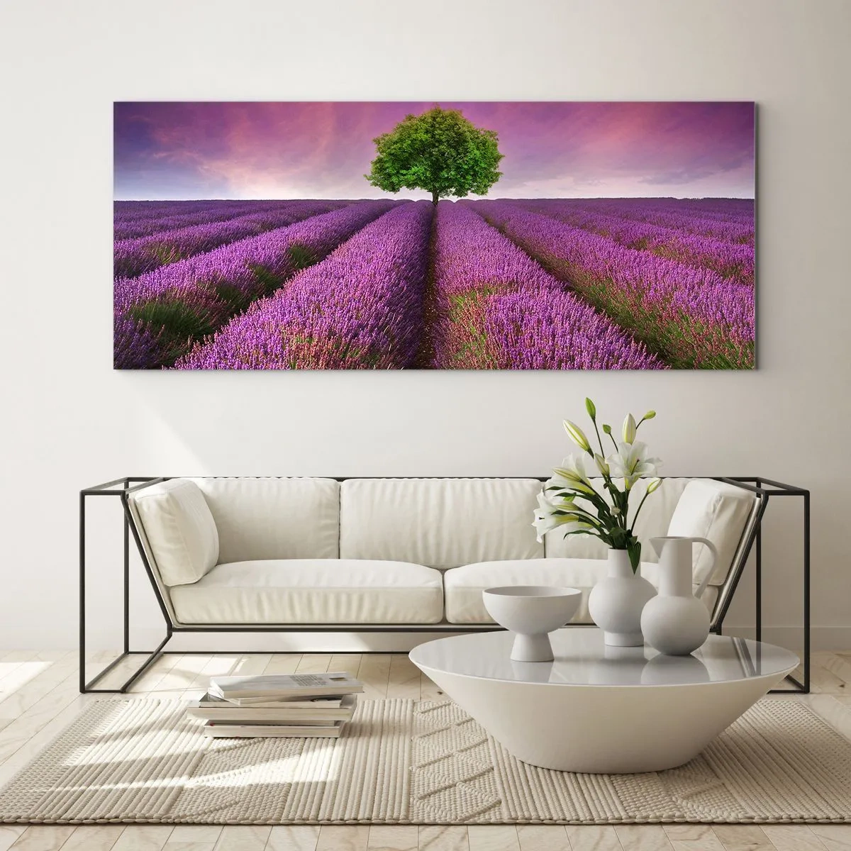 Obraz na szkle - Na lawendowych polach - 90x30 cm