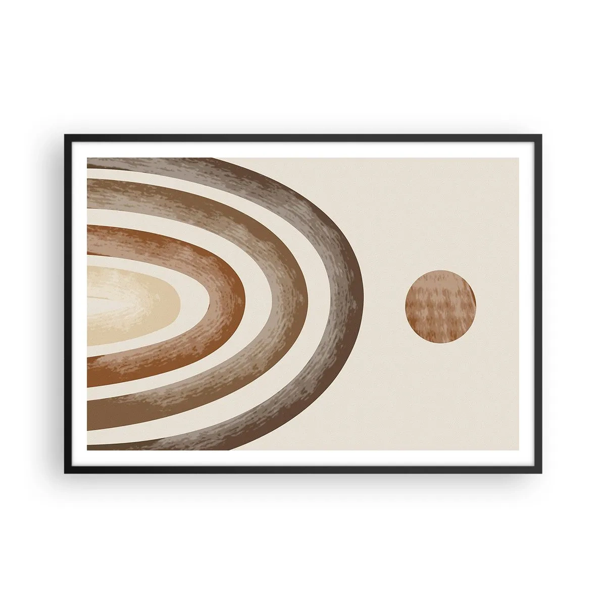 Plakat w czarnej ramie - Geometryczny motyw planetarny w odcieniach brązu - 100x70cm - W odległej galaktyce - Nowoczesna dekoracja ścienna do salonu i sypialni ARTTOR