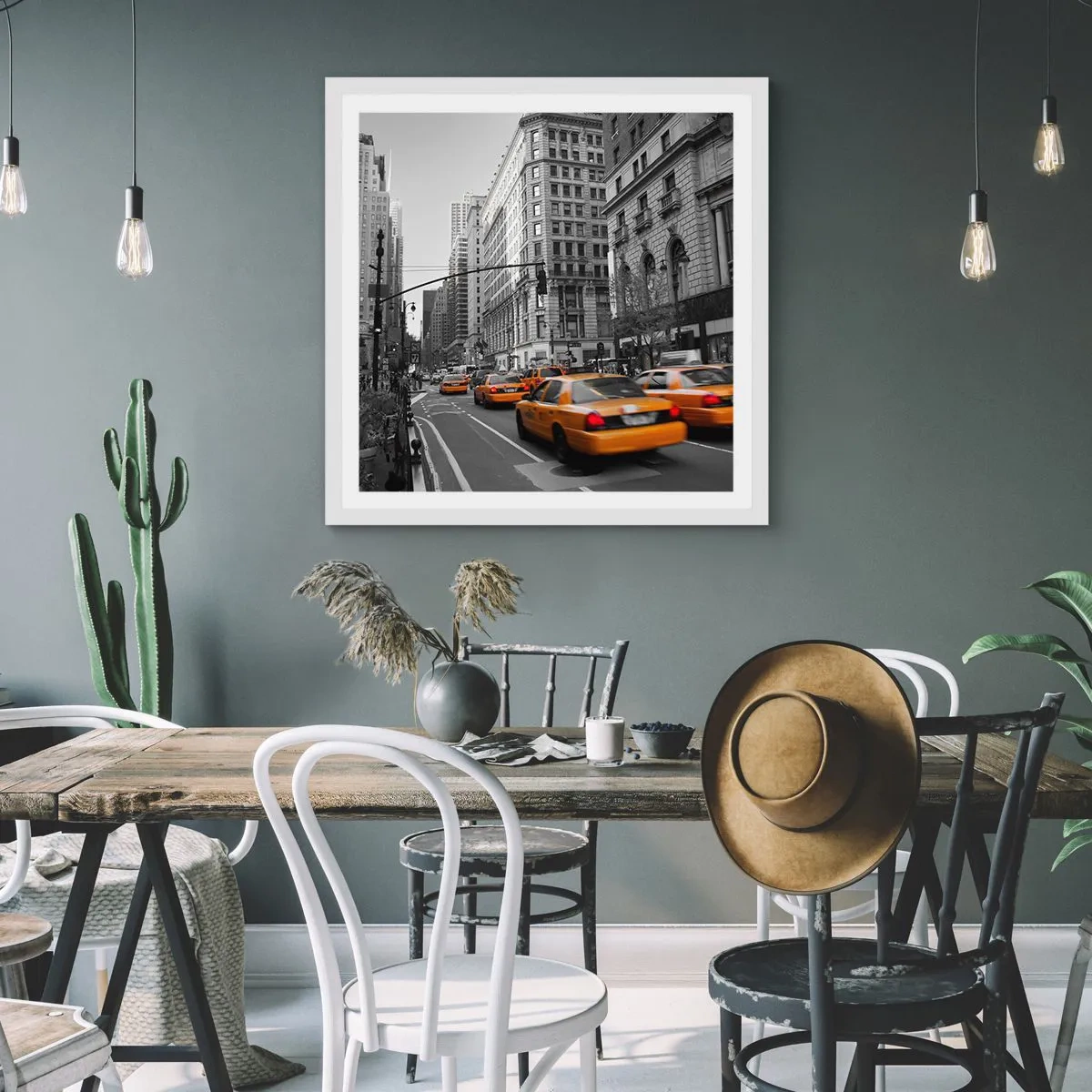 Plakat w białej ramie - Słońca wielkiego miasta - 60x60 cm