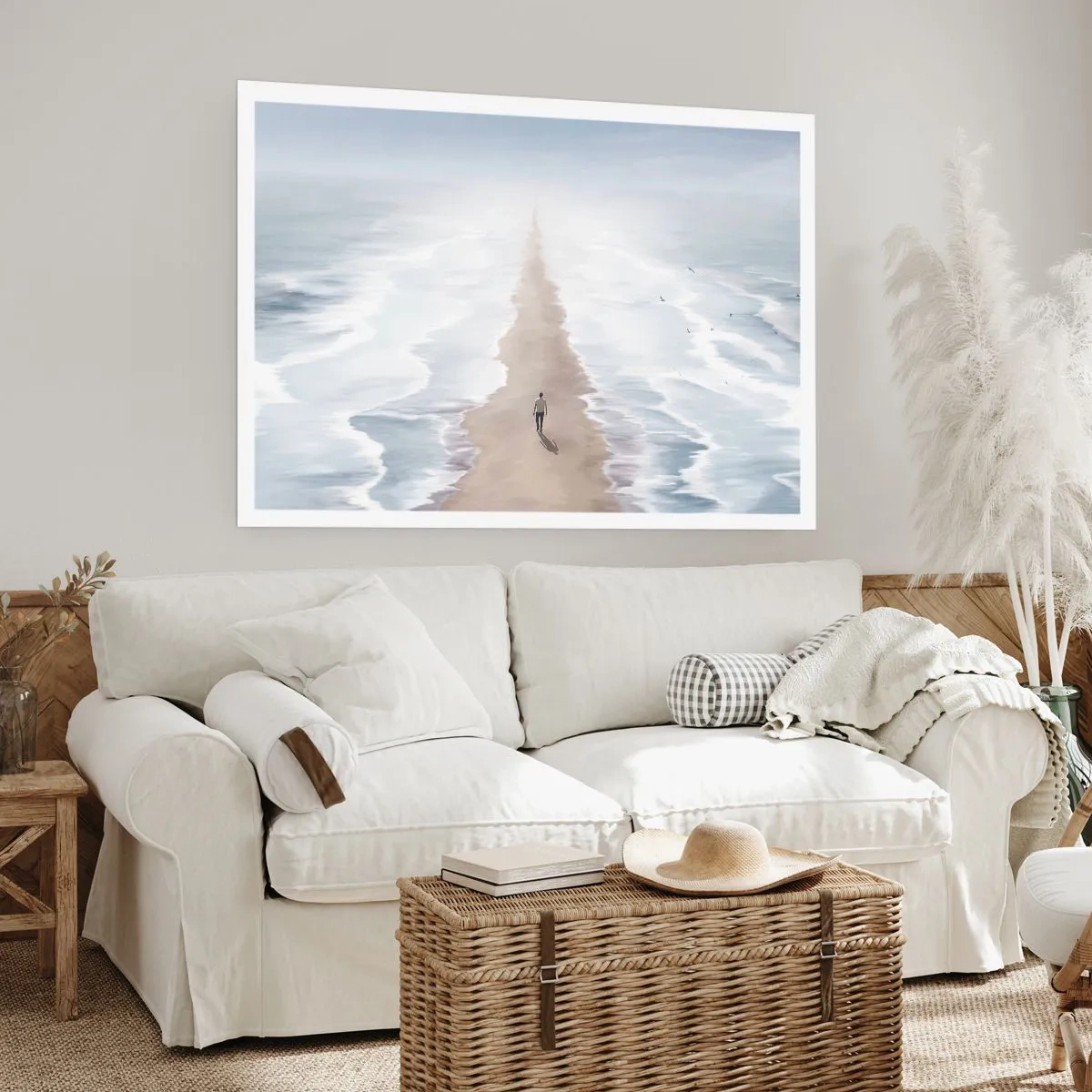 Plakat - Postać na samotnej drodze wśród rozległego krajobrazu wodnego - 100x70cm - Jasna przyszłość - Nowoczesna dekoracja ścienna do salonu i sypialni ARTTOR