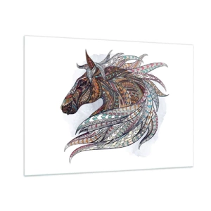 Obraz na szkle - Kolorowy koń w stylu artystycznym z geometrycznymi wzorami - 100x70cm - Rumak celtyckiego wojownika - Nowoczesna dekoracja ścienna do salonu, kuchni i sypialni ARTTOR