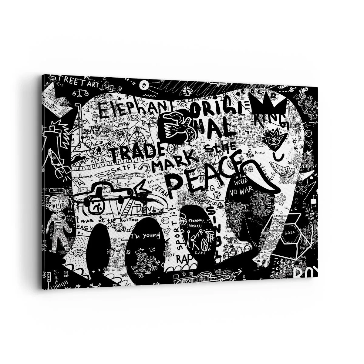Obraz na płótnie - Czarno-biała grafika z motywami graffiti - 120x80cm - Bogaty świat ulicy - Nowoczesna dekoracja ścienna do salonu, kuchni i sypialni ARTTOR