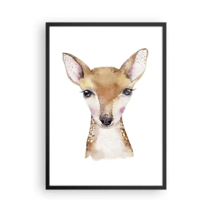Plakat w czarnej ramie - Natura niewinności - Akwarelowy portret młodego jelonka na białym tle - 50x70cm