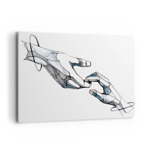 Obraz na płótnie - Artystyczne przedstawienie dłoni w minimalistycznej i geometrycznej formie - 100x70cm - Dobry gest - Nowoczesna dekoracja ścienna do salonu, kuchni i sypialni ARTTOR
