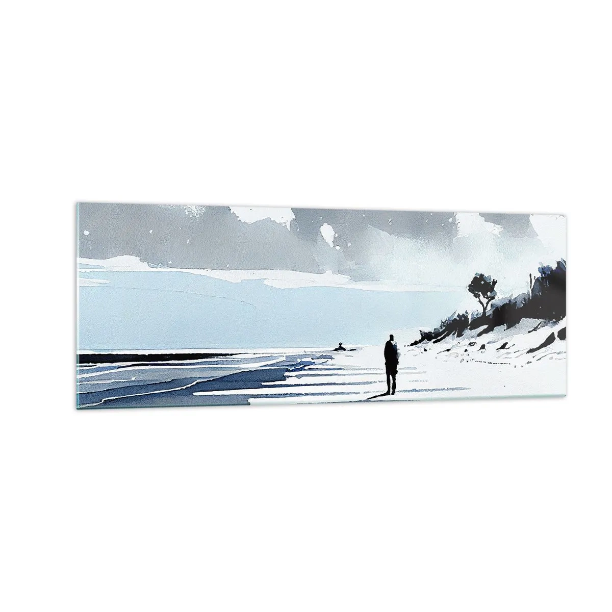 Obraz na szkle - Samotna postać spacerująca po pustej plaży - 140x50cm - Sam na sam - Nowoczesna dekoracja ścienna do salonu i sypialni ARTTOR