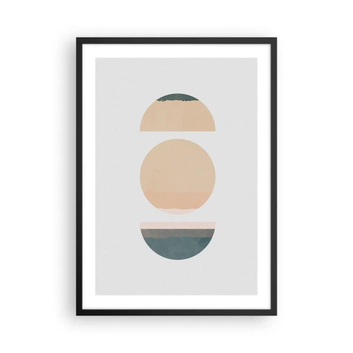 Plakat w czarnej ramie - Geometryczne koła w stonowanych pastelowych kolorach - 50x70cm - Koło za kołem - Nowoczesna dekoracja ścienna do salonu i sypialni ARTTOR