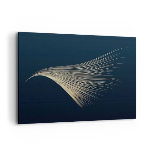 Obraz na płótnie - Delikatna linia przypominająca pióro na granatowym tle - 100x70cm - Jak anioła włos - Nowoczesna dekoracja ścienna do salonu, kuchni i sypialni ARTTOR