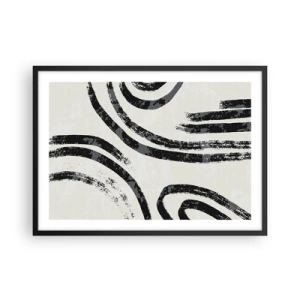 Plakat w czarnej ramie - Czarno-białe abstrakcyjne linie na jasnym tle - 70x50cm - W pół zatrzymany - Nowoczesna dekoracja ścienna do salonu i sypialni ARTTOR