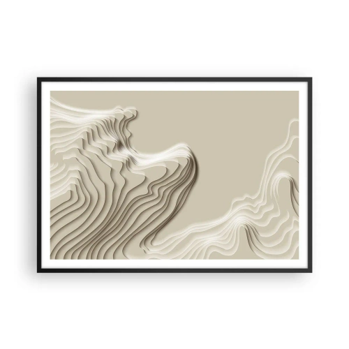 Plakat w czarnej ramie - Abstrakcyjny wzór w odcieniach beżu z liniowym efektem - 100x70cm - Topografia sztuki - Nowoczesna dekoracja ścienna do salonu i sypialni ARTTOR