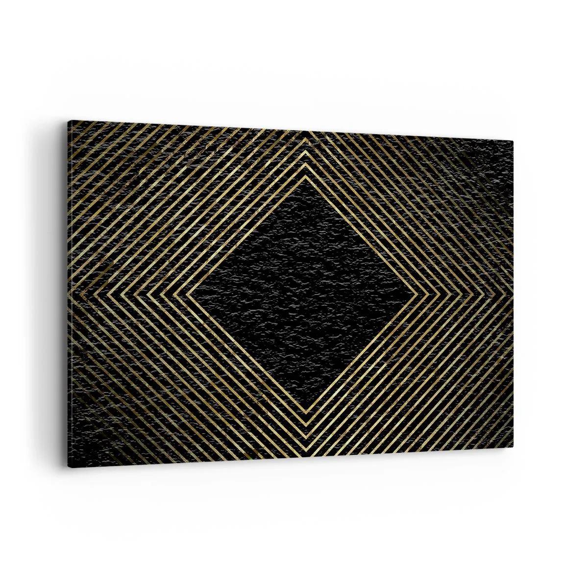 Obraz na płótnie - Czarne tło z geometrycznym wzorem złotych linii - 100x70cm - Geometria w stylu glamour - Nowoczesna dekoracja ścienna do salonu, kuchni i sypialni ARTTOR