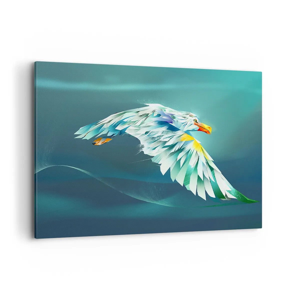 Obraz na płótnie - Abstrakcyjny orzeł w locie na tle turkusowego nieba - 100x70cm - Orla twych lotów potęga - Nowoczesna dekoracja ścienna do salonu, kuchni i sypialni ARTTOR