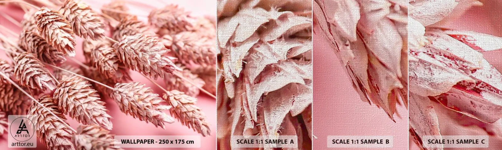 Fototapeta Próbka Premium Canvas - Kwietna kaskada w różu - Suszone Kwiaty, Bukiet Kwiatów, Kwiaty - 100x30 cm