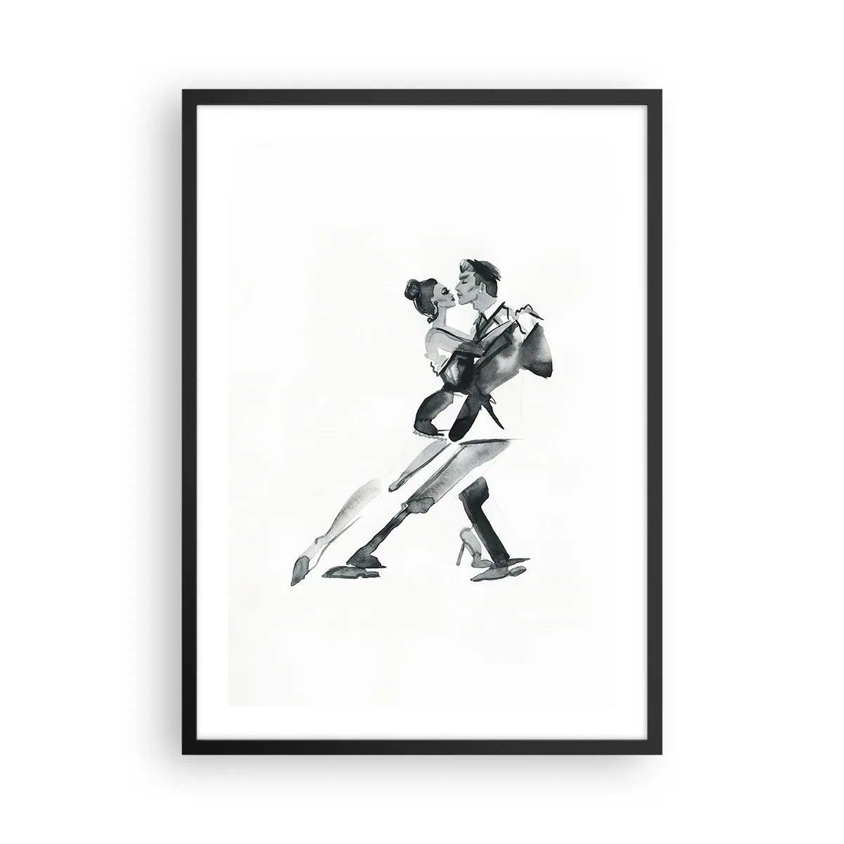 Plakat w czarnej ramie - Czarno-biały akwarelowy obraz tańczącej pary - 50x70cm - W jednym rytmie - Nowoczesna dekoracja ścienna do salonu i sypialni ARTTOR