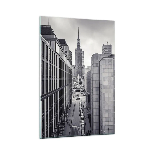 Obraz na szkle - Panorama Warszawy z widokiem na Pałac Kultury i otaczające budynki - 80x120cm - Warszawska dolina - Nowoczesna dekoracja ścienna do salonu i sypialni ARTTOR
