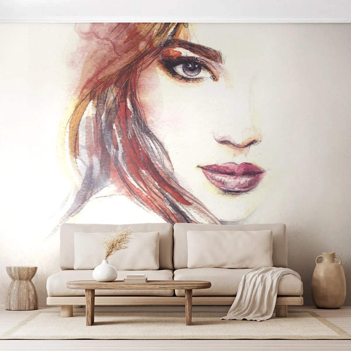 Fototapeta Premium Sand - Portret kobiety w akwarelowym stylu - 100x70cm - Vademecum - idź za mną - Nowoczesna dekoracja ścienna do salonu, kuchni i sypialni ARTTOR
