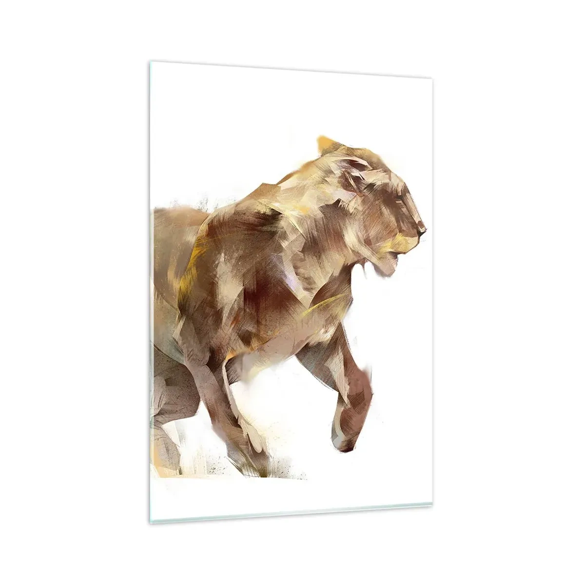 Obraz na szkle - Biegnąca lwica w artystycznej interpretacji - 80x120cm - Dzika gracja - Nowoczesna dekoracja ścienna do salonu i sypialni ARTTOR