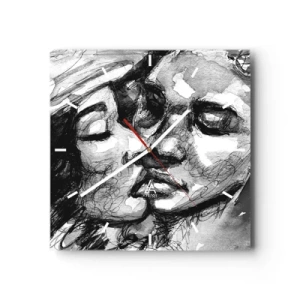 Zegar ścienny - Czarno-biała akwarela przedstawiająca intymny moment dwóch osób - 30x30cm - Czuła chwila - Nowoczesna dekoracja ścienna do salonu i sypialni ARTTOR