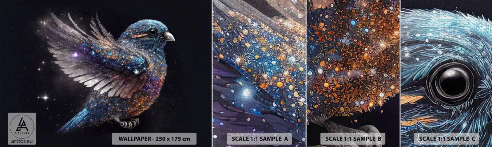 Fototapeta Próbka Premium Canvas - Diamentowy wróbel - Ptak, Magiczny, Kosmos - 100x30 cm