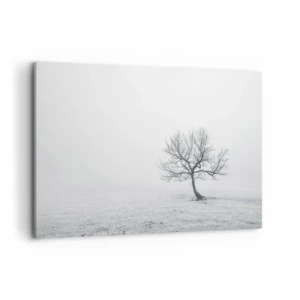 Obraz na płótnie - Samotne drzewo w zimowej mgle na pustym polu - 120x80cm - Przeciw nicości - Nowoczesna dekoracja ścienna do salonu, kuchni i sypialni ARTTOR