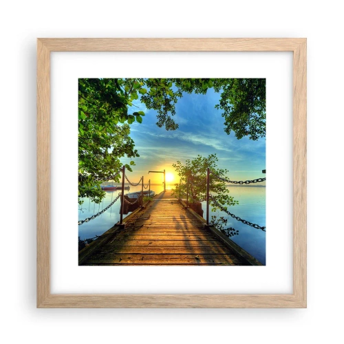 Plakat w ramie jasny dąb - Zachód nad wodą - 30x30 cm