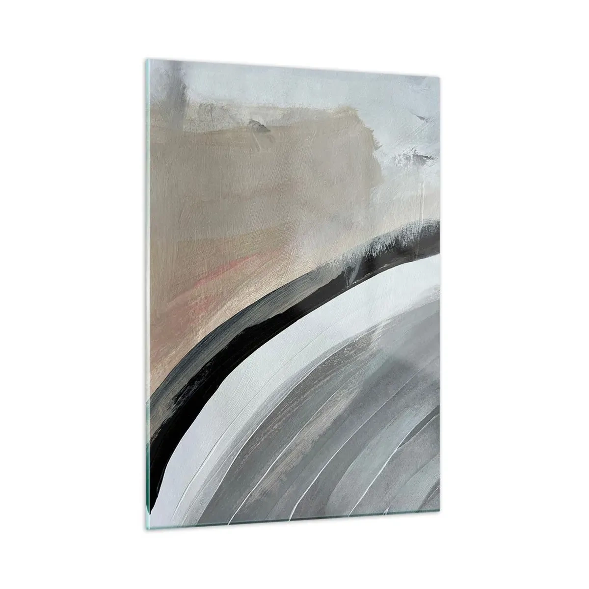 Obraz na szkle - Abstrakcyjny łuk w odcieniach szarości i czerni - 50x70cm - Kompozycja: łuk czerni i szarości - Nowoczesna dekoracja ścienna do salonu, kuchni i sypialni ARTTOR