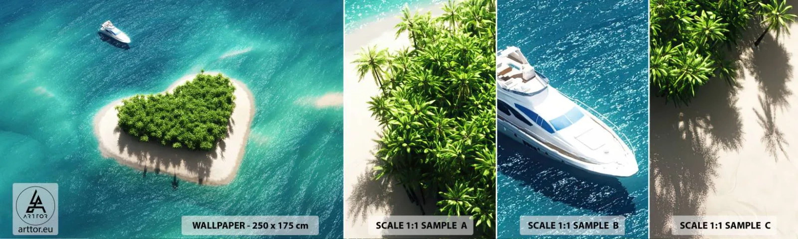 Fototapeta Próbka Samoprzylepna Deluxe Sticker - Kocham lato - Krajobraz, Wyspa Na Oceanie, Jacht - 100x30 cm