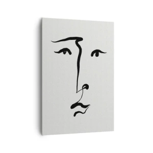 Obraz na płótnie - Minimalistyczna abstrakcyjna twarz wykonana czarną linią na jasnym tle - 70x100cm - Portret jedną kreską - Nowoczesna dekoracja ścienna do salonu i sypialni ARTTOR