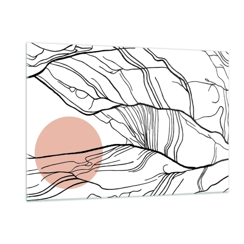 Obraz na szkle - Cieniste linie gałęzi z beżowym słońcem - 120x80cm - W sieci gałązek - Nowoczesna dekoracja ścienna do salonu, kuchni i sypialni ARTTOR