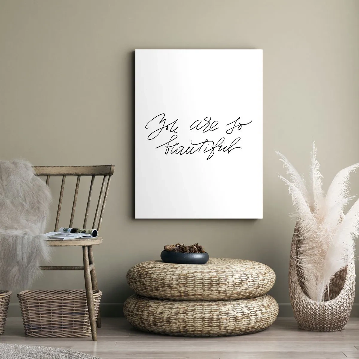 Obraz na płótnie - Minimalistyczny napis 'You are so beautiful' na białym tle - 50x70cm - Naprawdę, uwierz… - Nowoczesna dekoracja ścienna do salonu, kuchni i sypialni ARTTOR
