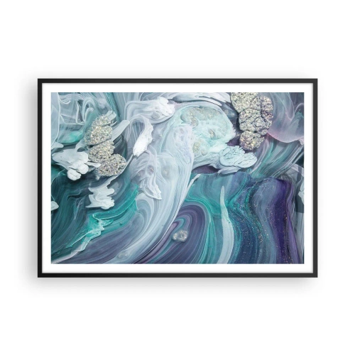 Plakat w czarnej ramie - Abstrakcyjne wiry w odcieniach błękitu i bieli - 100x70cm - Nurty błękitu - Nowoczesna dekoracja ścienna do salonu i sypialni ARTTOR