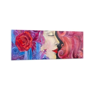 Obraz na szkle - Kolorowy profil kobiety w artystycznym stylu - 140x50cm - Secesja wciąż żywa - Nowoczesna dekoracja ścienna do salonu i sypialni ARTTOR