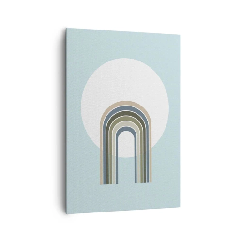 Obraz na płótnie - Minimalistyczna kompozycja z okręgiem i liniami na pastelowym tle - 70x100cm - Nieodparte przyciąganie - Nowoczesna dekoracja ścienna do salonu i sypialni ARTTOR