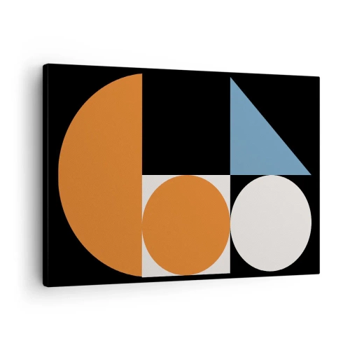 Obraz na płótnie - Geometryczny wzór z kolorowymi kształtami na czarnym tle - 70x50cm - Układ figurowy - Nowoczesna dekoracja ścienna do salonu i sypialni ARTTOR