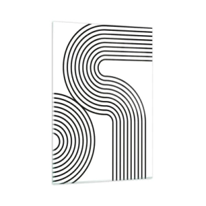 Obraz na szkle - Abstrakcyjny obraz z czarnymi liniami tworzącymi geometryczne wzory na białym tle - 80x120cm - Na zakręcie - Nowoczesna dekoracja ścienna do salonu i sypialni ARTTOR
