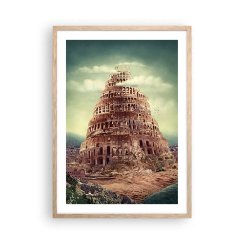Plakat w ramie jasny dąb - Wieża Babel - 50x70 cm