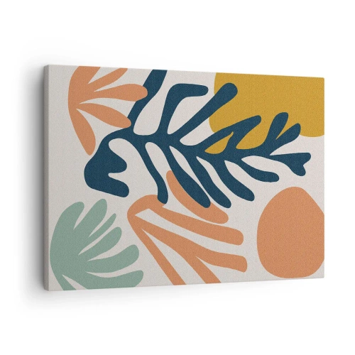 Obraz na płótnie - Kolorowe liście w abstrakcyjnym stylu - 70x50cm - Koralowe morza - Nowoczesna dekoracja ścienna do salonu i sypialni ARTTOR